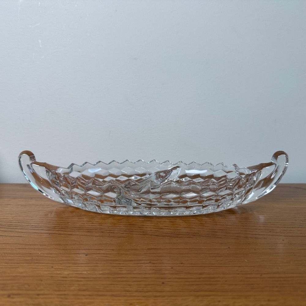 Fostoria Vintage Glass Divided Relish Dish Oval Embossed Serving‎ Tray